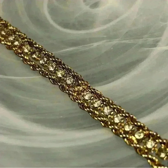 Clear Crystals in Gold Tone Chains Tennis Bracelet - Picture 4 of 4
